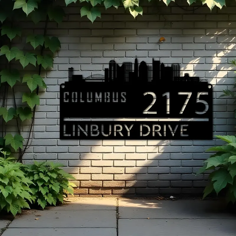 Custom Metal Columbus city skyline Metal Address Sign Hanging Address Plaque house number Yard Outdoor Sign