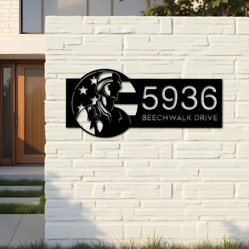 Custom Metal American Soldier US flag Metal Address Sign, House number, Outdoor Number Signage, Yard Sign Address Plate