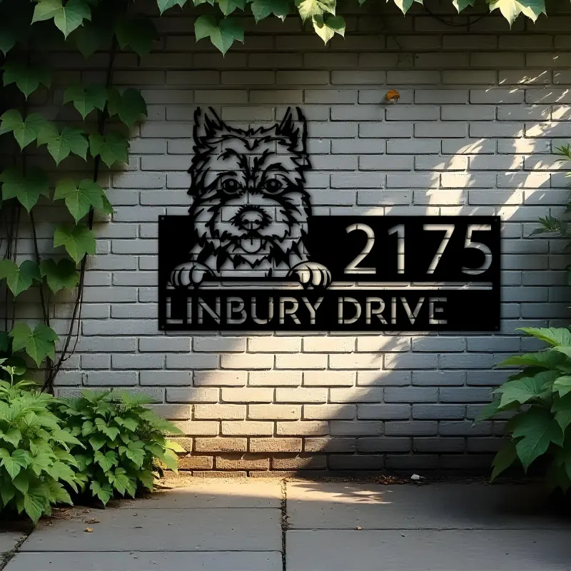 Custom Metal Cairn Terrier dog cute puppy Metal Address Sign House number Hanging Address Plaque Yard Sign Outdoor decor