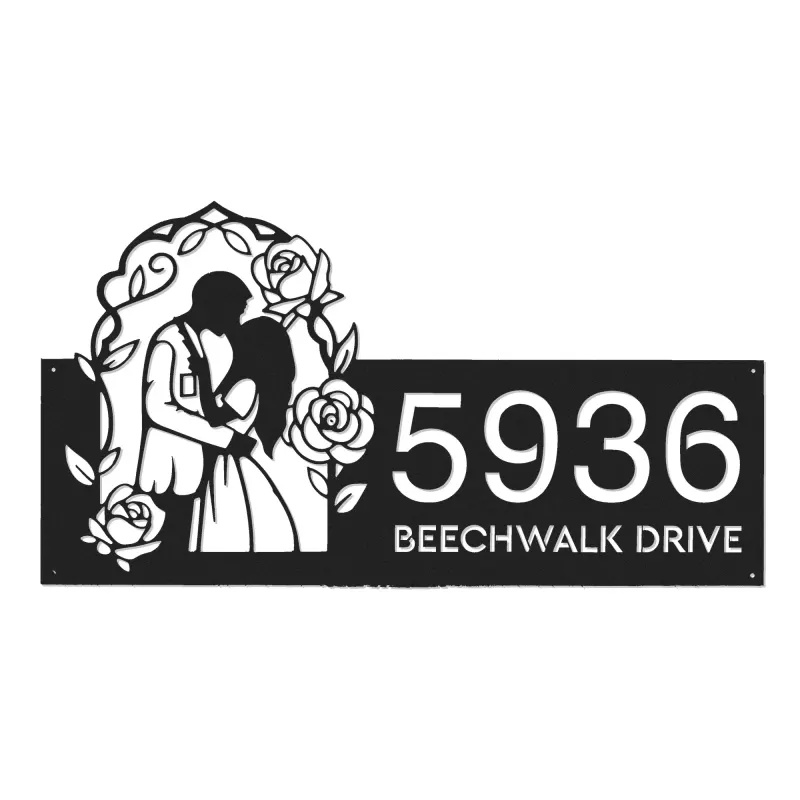Custom Metal Couple Kissing bride and groom Metal Address Sign, House number, Outdoor Number Signage, Yard Sign Address Plate
