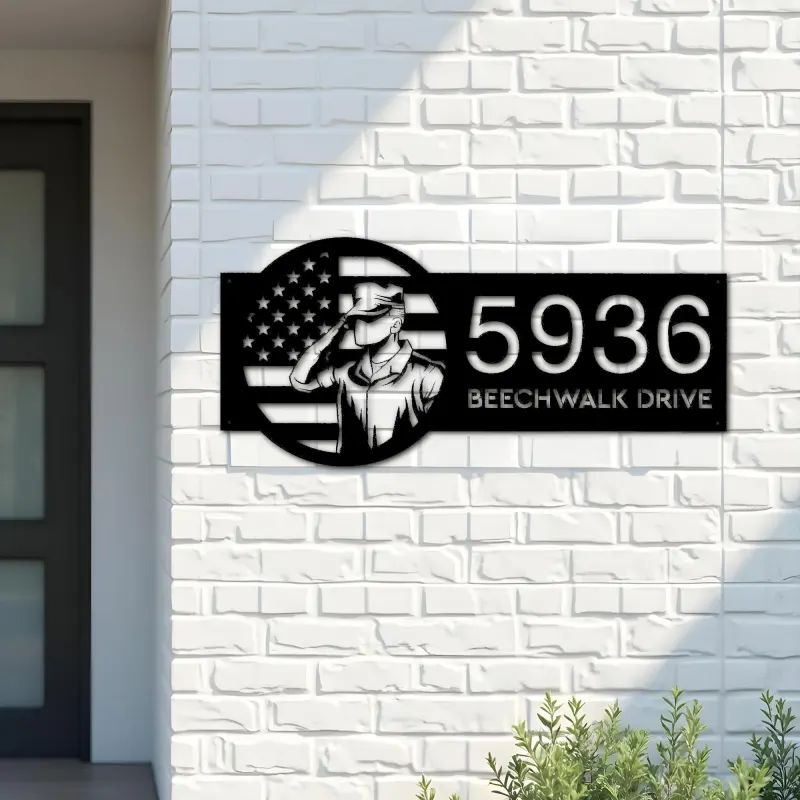 Custom Metal US Army Salute American Soldier US flag Metal Address Sign House number Hanging Address Plaque Yard Sign Outdoor