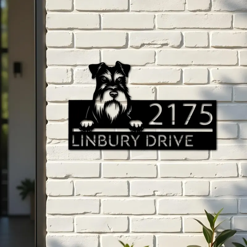 Custom Metal Miniature Schnauzer dog Puppy Metal Address Sign House number Hanging Address Plaque Yard Sign Outdoor decor