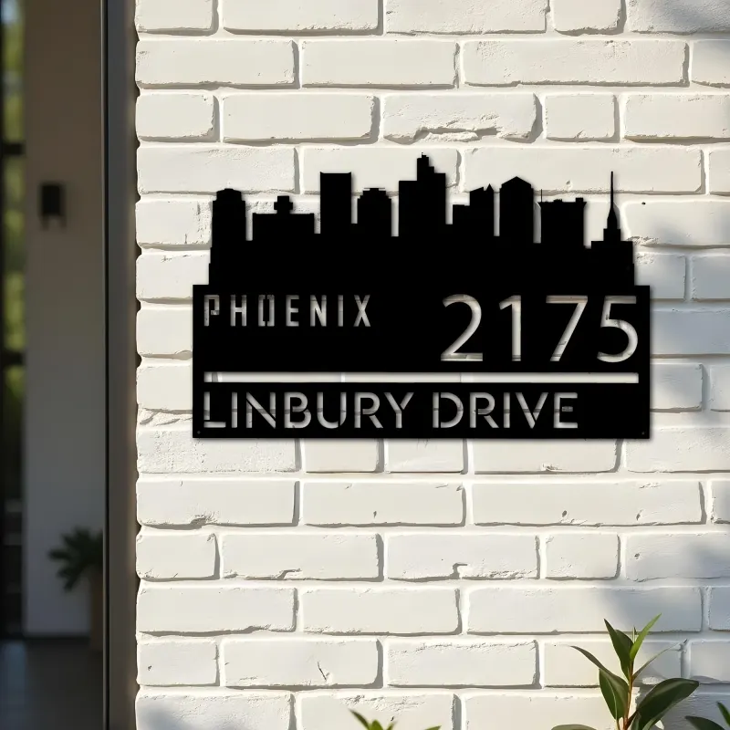Custom Metal Phoenix city skyline Metal Address Sign Hanging Address Plaque house number Yard Outdoor Sign