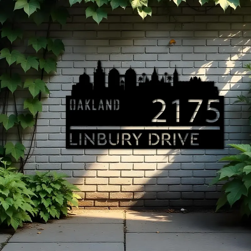 Custom Metal Oakland city skyline Metal Address Sign Hanging Address Plaque house number Yard Outdoor Sign