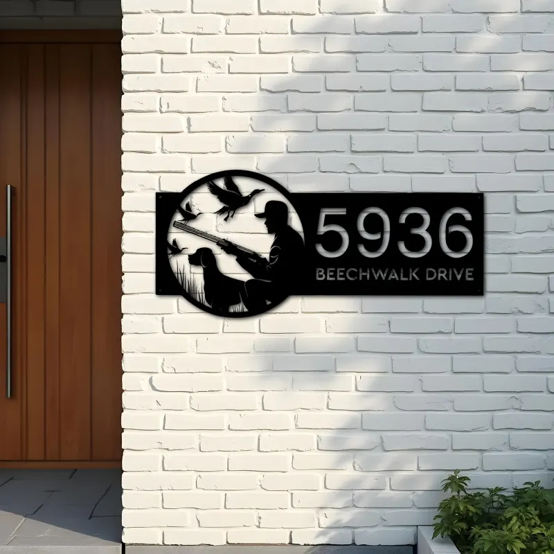 Custom Metal Duck hunting Metal Address Sign Custom House number Hanging Address Plaque Yard Sign Outdoor
