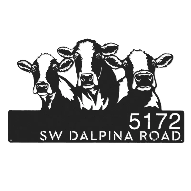 Custom Metal Cows Farmhouse ranch animals Metal Address Sign, House number, Outdoor Number Signage, Yard Sign Address Plate