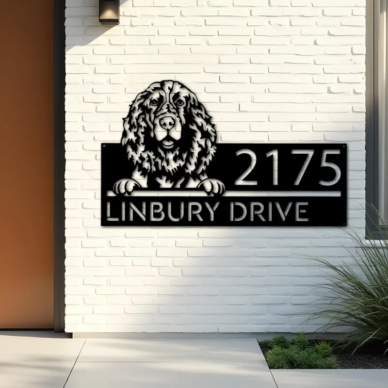 Custom Metal English Springer Spaniel dog Puppy Metal Address Sign House number Hanging Address Plaque Yard Sign Outdoor decor