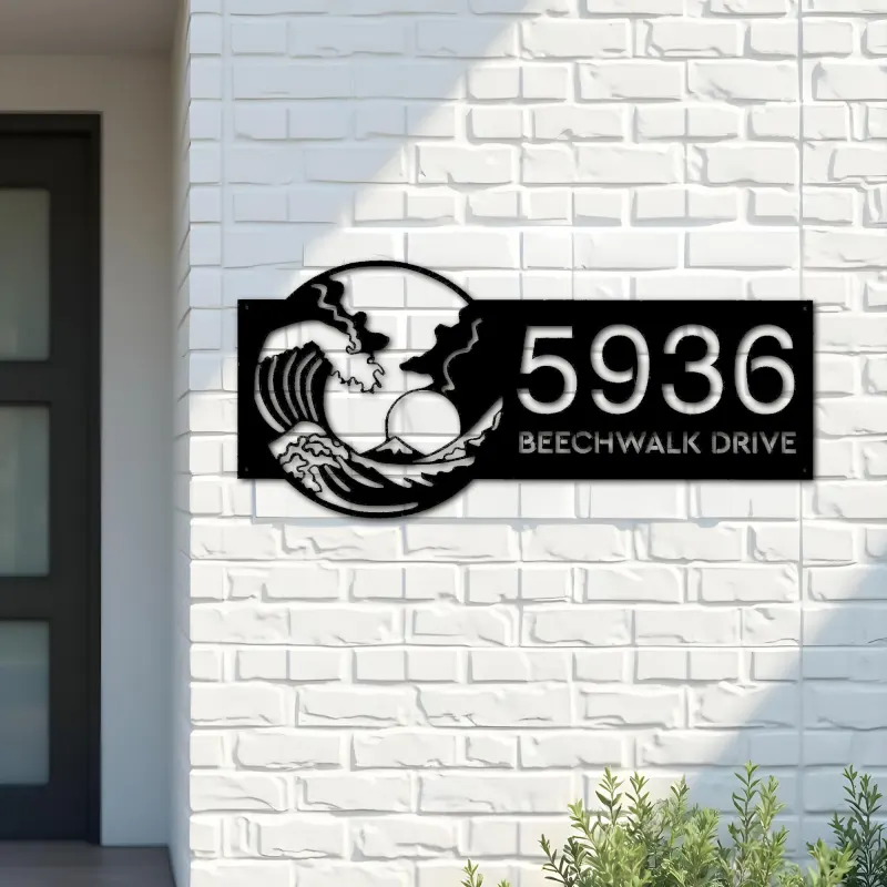 Custom Metal Waves Metal Address Sign, House number, Outdoor Number Signage, Yard Sign Address Plate