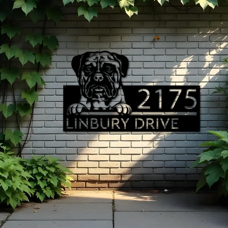 Custom Metal Bullmastiff dog cute puppy Metal Address Sign House number Hanging Address Plaque Yard Sign Outdoor decor