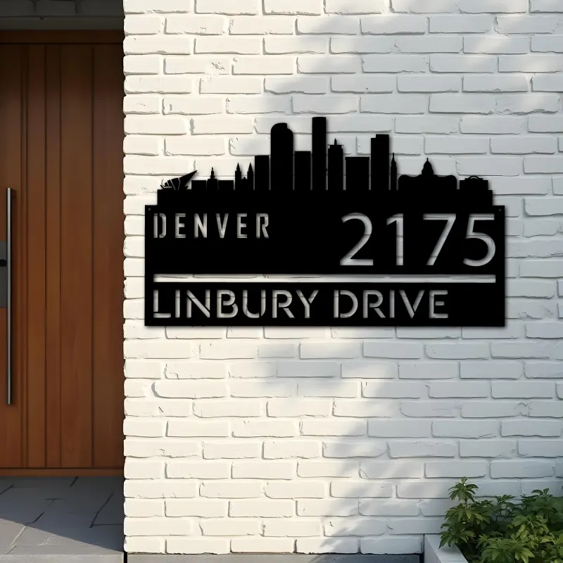 Custom Metal Denver city skyline Metal Address Sign Hanging Address Plaque house number Yard Outdoor Sign