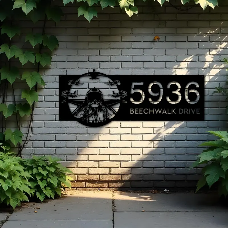 Custom Metal Jet pilot airplane fighter Metal Address Sign House number Hanging Address Plaque Yard Sign Outdoor