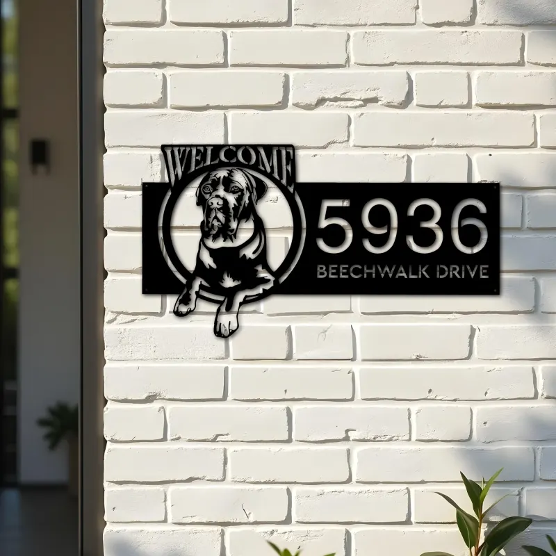 Custom Metal Cane Corso dog cute puppy welcome Metal Address Sign House number Hanging Address Plaque Yard Sign Outdoor decor