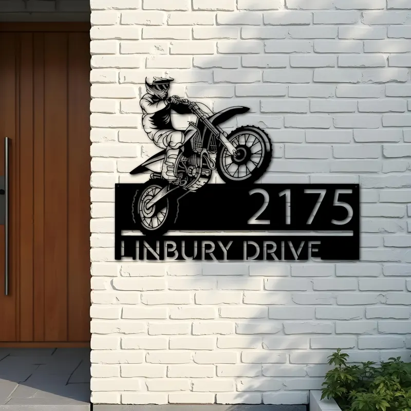 Custom Metal Dirtbike Motocross rider Metal Address Sign, House number, Outdoor Number Signage, Yard Sign Address Plate