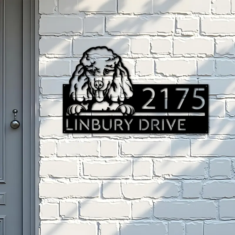 Custom Metal Poodle dog Cute puppy Metal Address Sign House number Hanging Address Plaque Yard Sign Outdoor decor