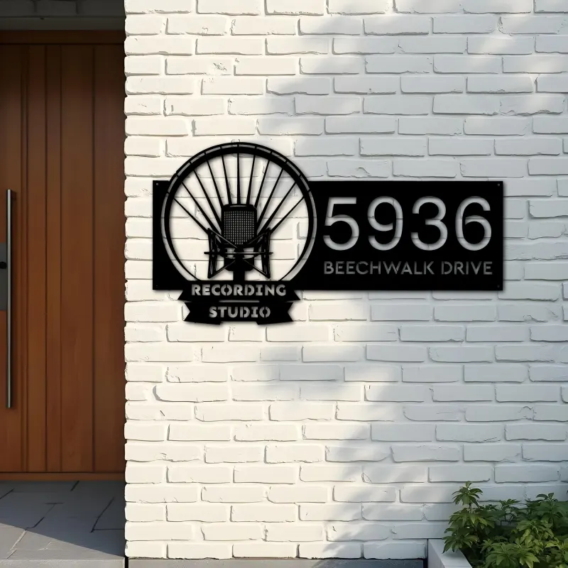 Custom Metal Record player Recording studio logo Metal Address Sign, House number, Outdoor Number Signage, Yard Sign Address Plate