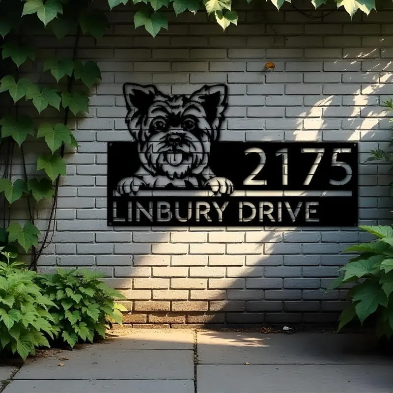 Custom Metal Yorkshire Dog Cute puppy Metal Address Sign House number Hanging Address Plaque Yard Sign Outdoor decor