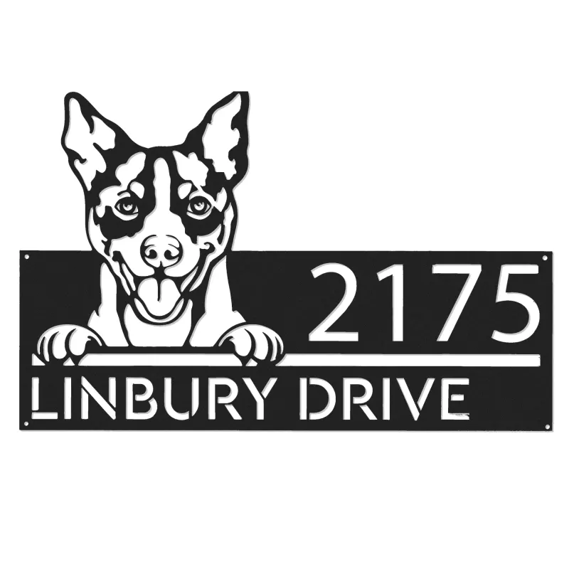 Custom Metal Rat Terrier Dog Cute puppy Metal Address Sign House number Hanging Address Plaque Yard Sign Outdoor decor
