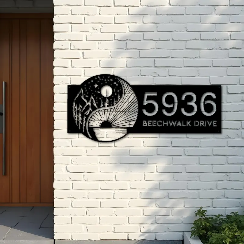 Custom Metal Yin Yang sun and moon Metal Address Sign, House number, Outdoor Number Signage, Yard Sign Address Plate
