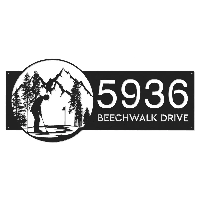 Custom Metal Golf club Golfer Metal Address Sign, House number, Outdoor Number Signage, Yard Sign Address Plate