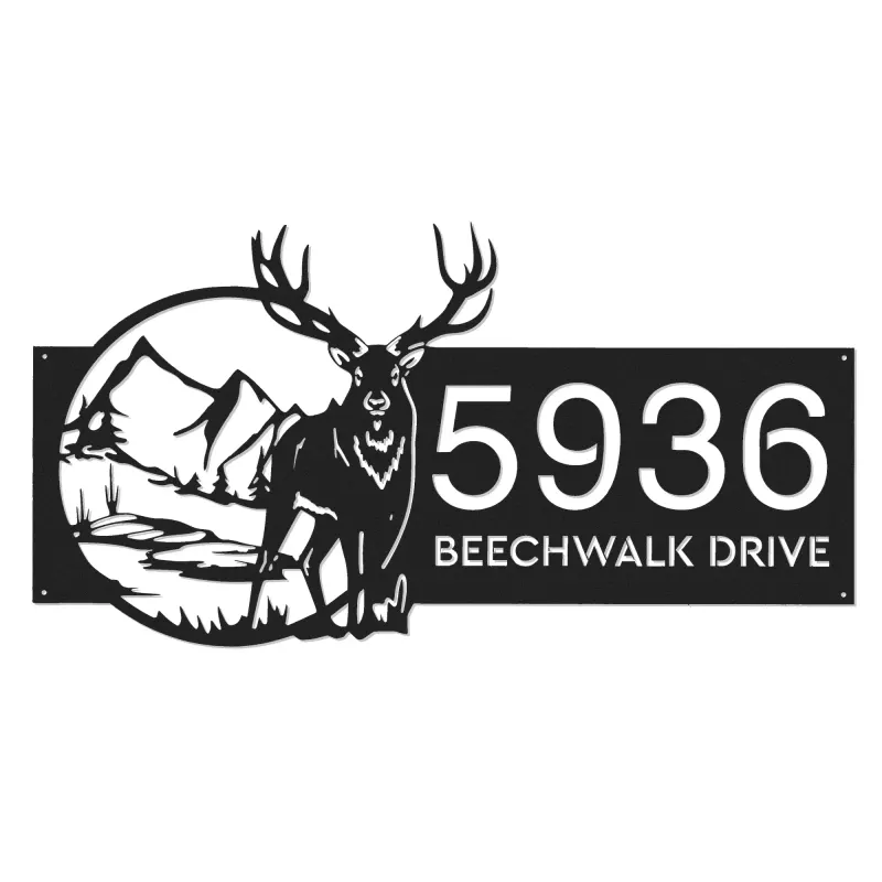 Custom Metal Deer mountain wild scene Metal Address Sign, House number, Outdoor Number Signage, Yard Sign Address Plate