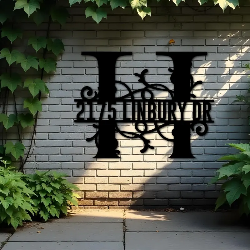 Custom Metal Floral Monogram Split Letter H Metal Address Sign House number Hanging Address Plaque Yard Sign Outdoor decor