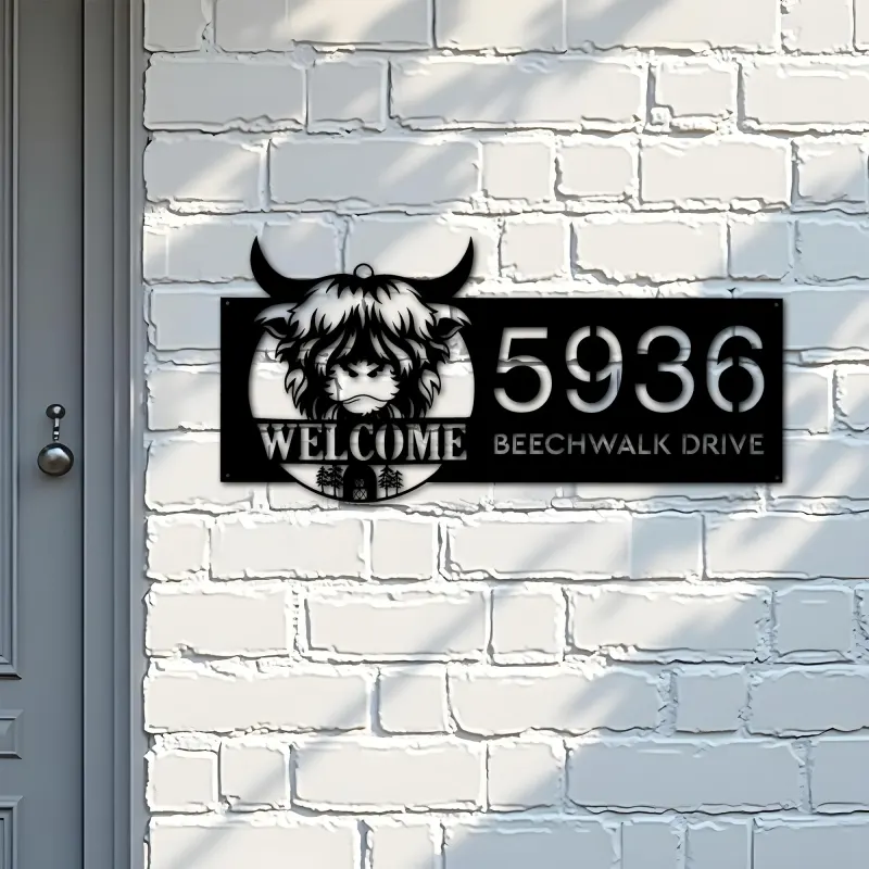 Custom Metal Cow heifer farmhouse farm animal ranch Metal Address Sign, House number, Outdoor Number Signage, Yard Sign Address Plate