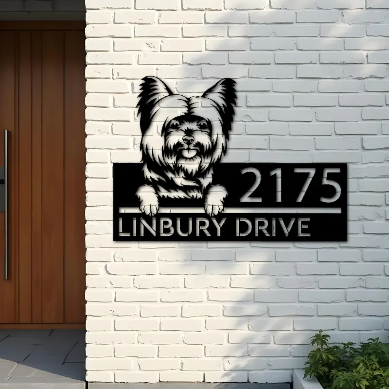 Custom Metal Yorkshire Terrier dog Puppy Metal Address Sign House number Hanging Address Plaque Yard Sign Outdoor decor