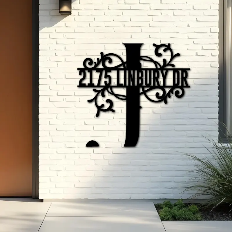 Custom Metal Floral Monogram Split Letter J Metal Address Sign House number Hanging Address Plaque Yard Sign Outdoor decor