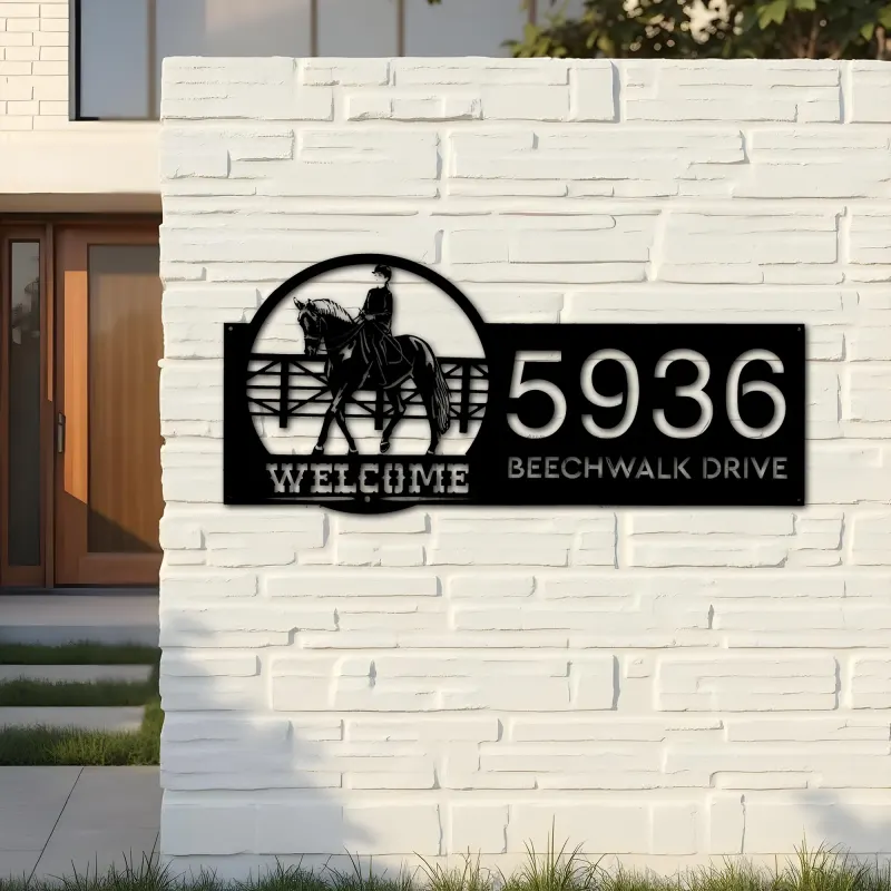 Custom Metal Horse Rider welcome Metal Address Sign, House number, Outdoor Number Signage, Yard Sign Address Plate