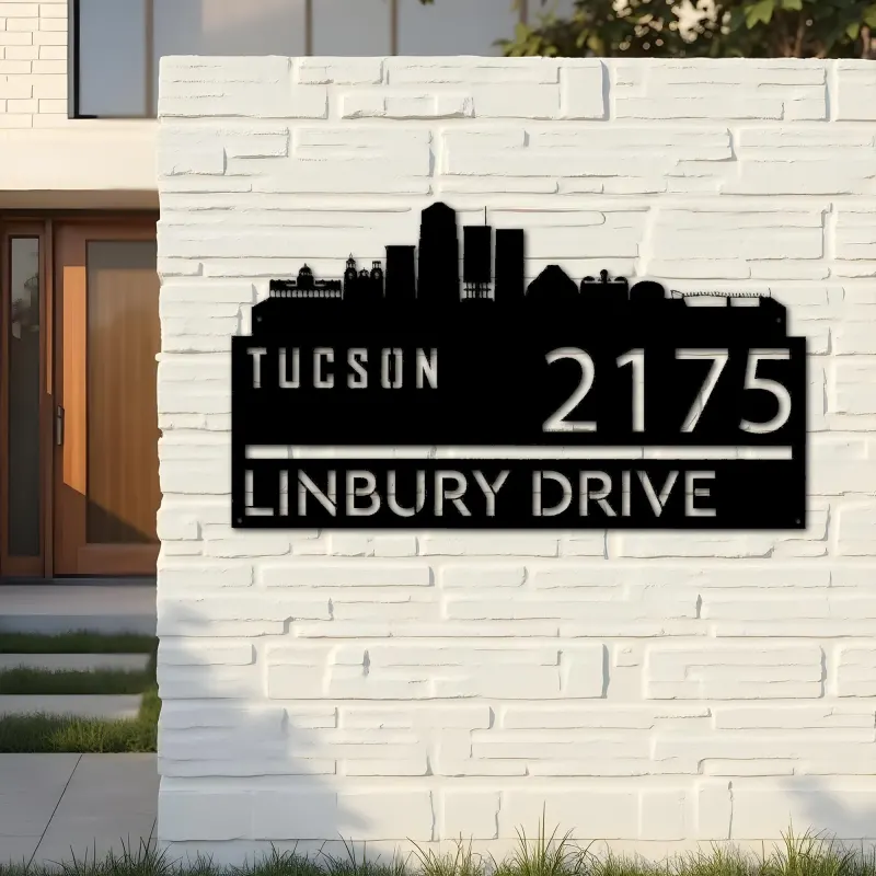 Custom Metal Tucson city skyline Metal Address Sign Hanging Address Plaque house number Yard Outdoor Sign