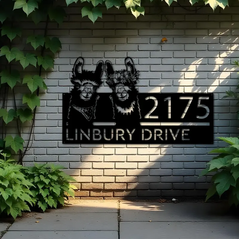 Custom Metal Llamas Metal Address Sign, House number, Outdoor Number Signage, Yard Sign Address Plate
