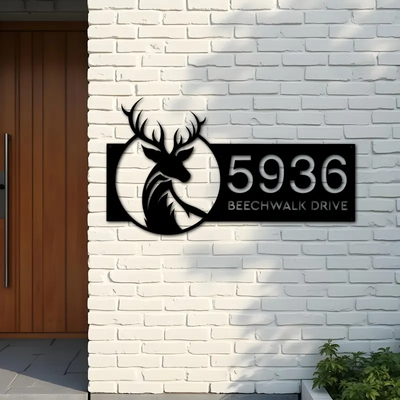 Custom Metal Deer Buck Head Wild animal Metal Address Sign, House number, Outdoor Number Signage, Yard Sign Address Plate