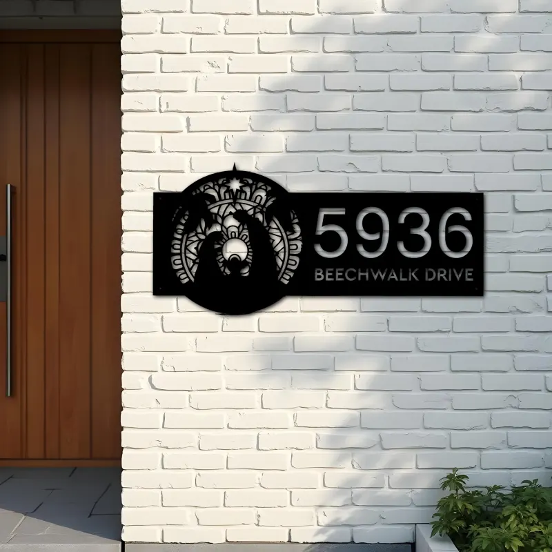 Custom Metal Mandala nativity scene Jesus Christ Metal Address Sign House number Hanging Address Plaque Yard Sign Outdoor