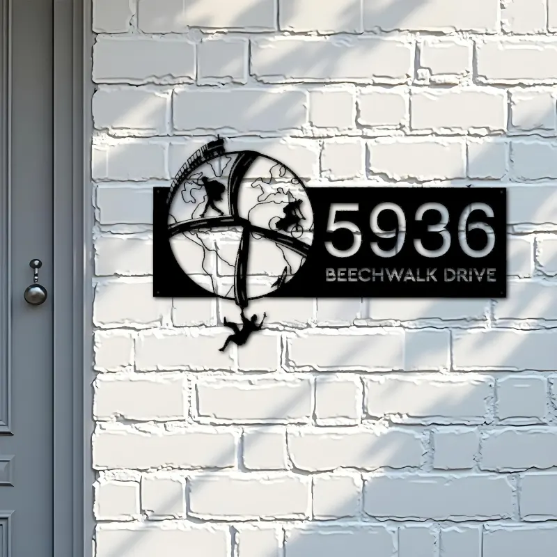 Custom Metal World traveling adventure Address Sign House number Hanging Address Plaque Yard Sign Outdoor Sign