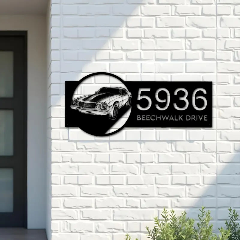 Custom Metal Sport car Metal Address Sign Custom House number Hanging Address Plaque Yard Sign Outdoor