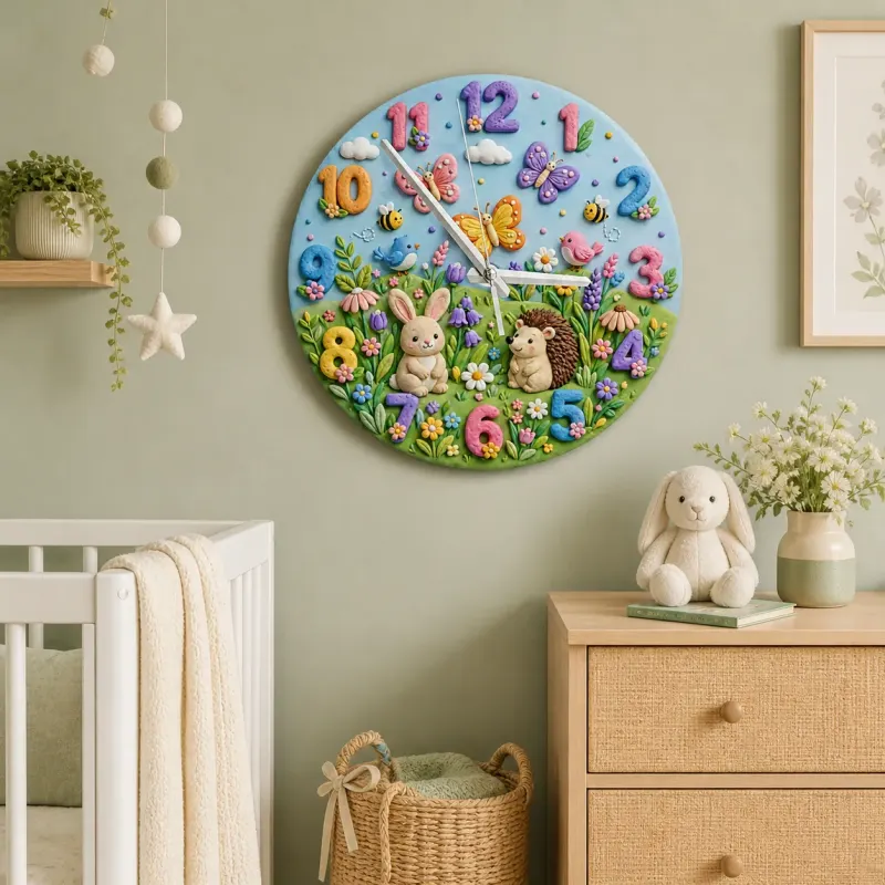 Woodland Bunny & Hedgehog Kids Room Wall Clock