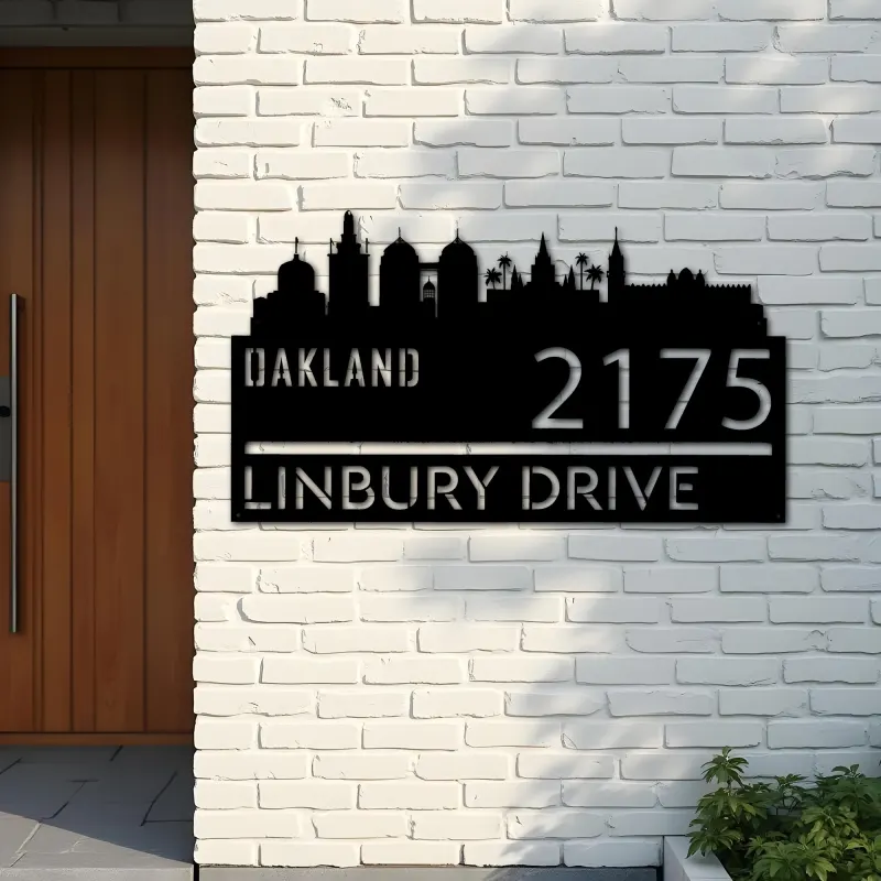 Custom Metal Oakland city skyline Metal Address Sign Hanging Address Plaque house number Yard Outdoor Sign