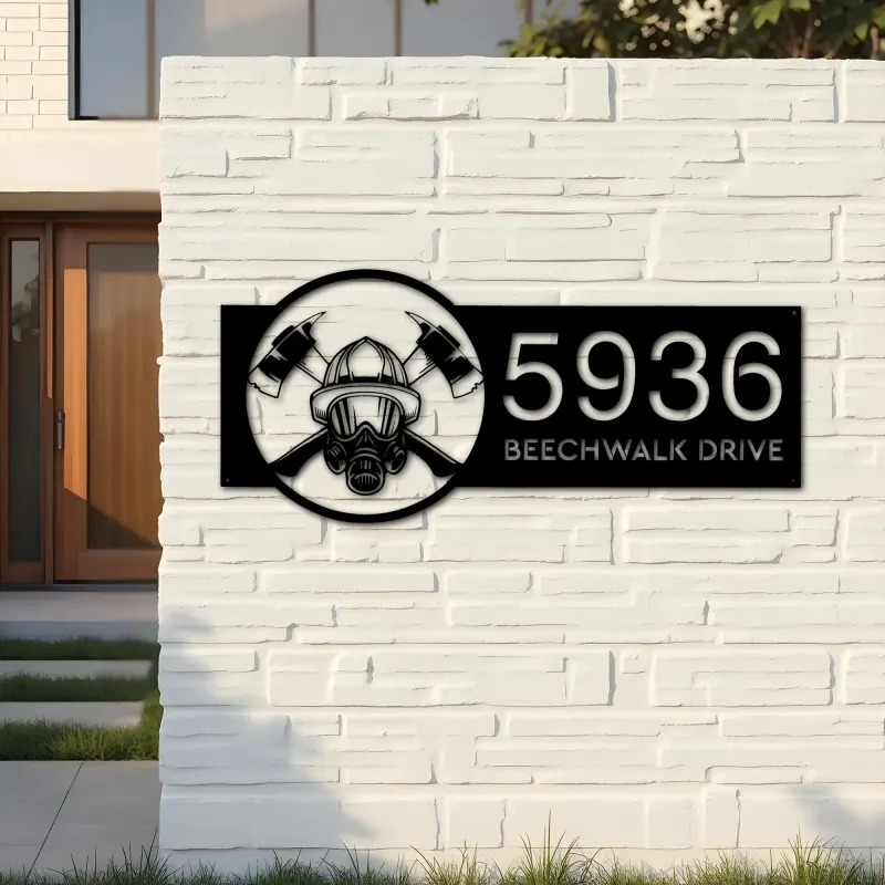 Custom Metal Firefighter fireman Metal Address Sign, House number, Outdoor Number Signage, Yard Sign Address Plate