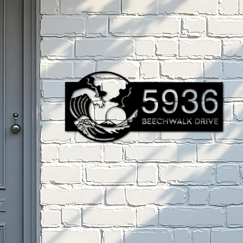 Custom Metal Waves Metal Address Sign, House number, Outdoor Number Signage, Yard Sign Address Plate