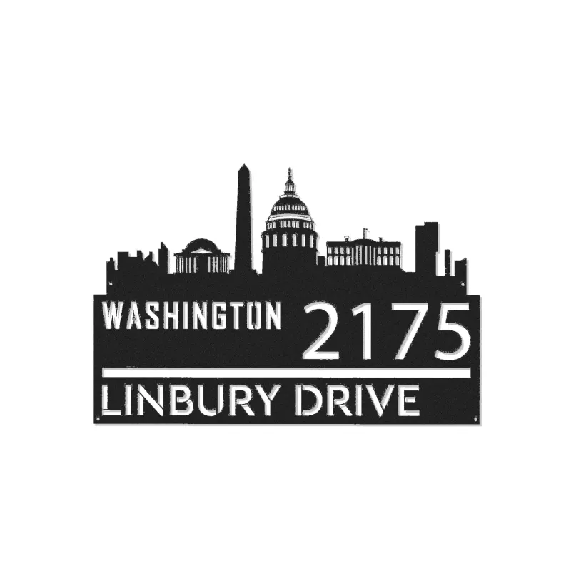 Custom Metal Washington city skyline Metal Address Sign Hanging Address Plaque house number Yard Outdoor Sign