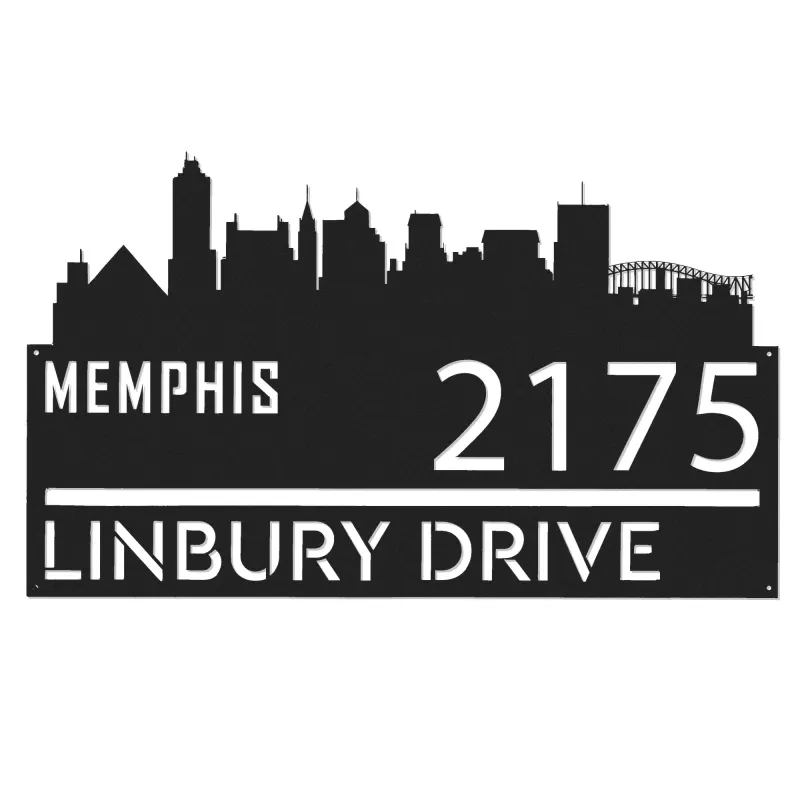 Custom Metal Memphis city skyline Metal Address Sign Hanging Address Plaque house number Yard Outdoor Sign