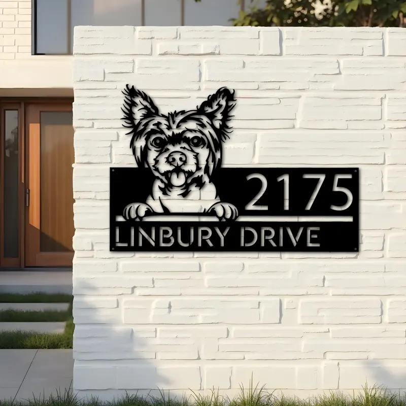 Custom Metal Chinese Crested dog Puppy Metal Address Sign House number Hanging Address Plaque Yard Sign Outdoor decor