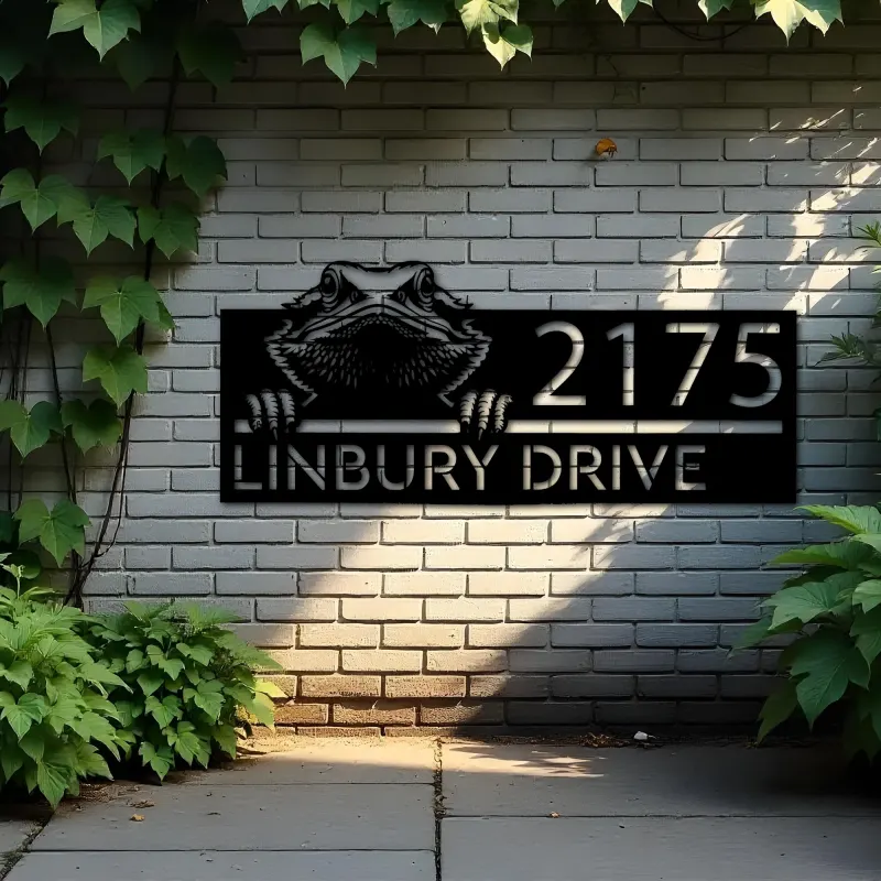 Custom Metal Peeking Bearded Dragon Metal Address Sign, House number, Outdoor Number Signage, Yard Sign Address Plate