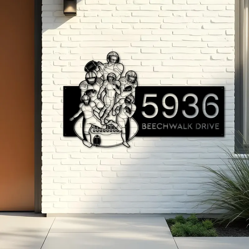 Custom Metal Football player Sport Metal Address Sign, House number, Outdoor Number Signage, Yard Sign Address Plate