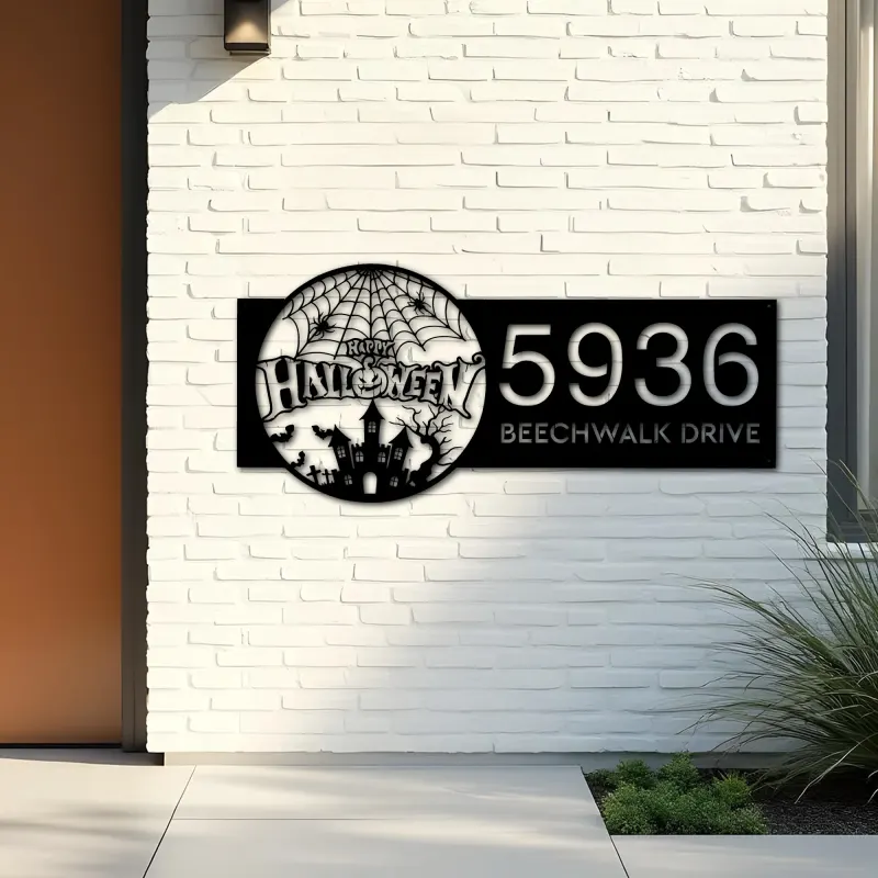 Custom Metal Happy halloween Metal Address Sign, House number, Outdoor Number Signage, Yard Sign Address Plate