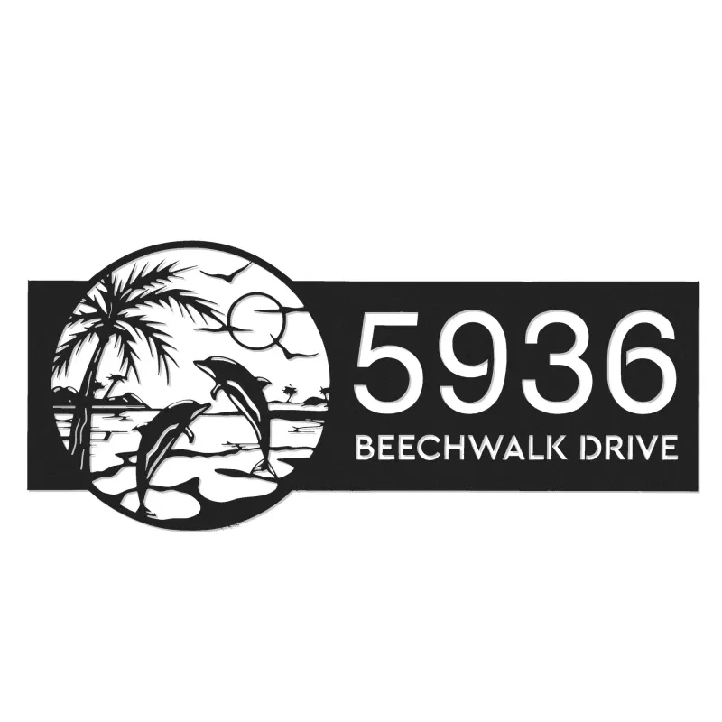 Custom Metal Dolphins Couple Metal Address Sign Custom Hanging Address Plaque House number Yard Sign Outdoor Sign