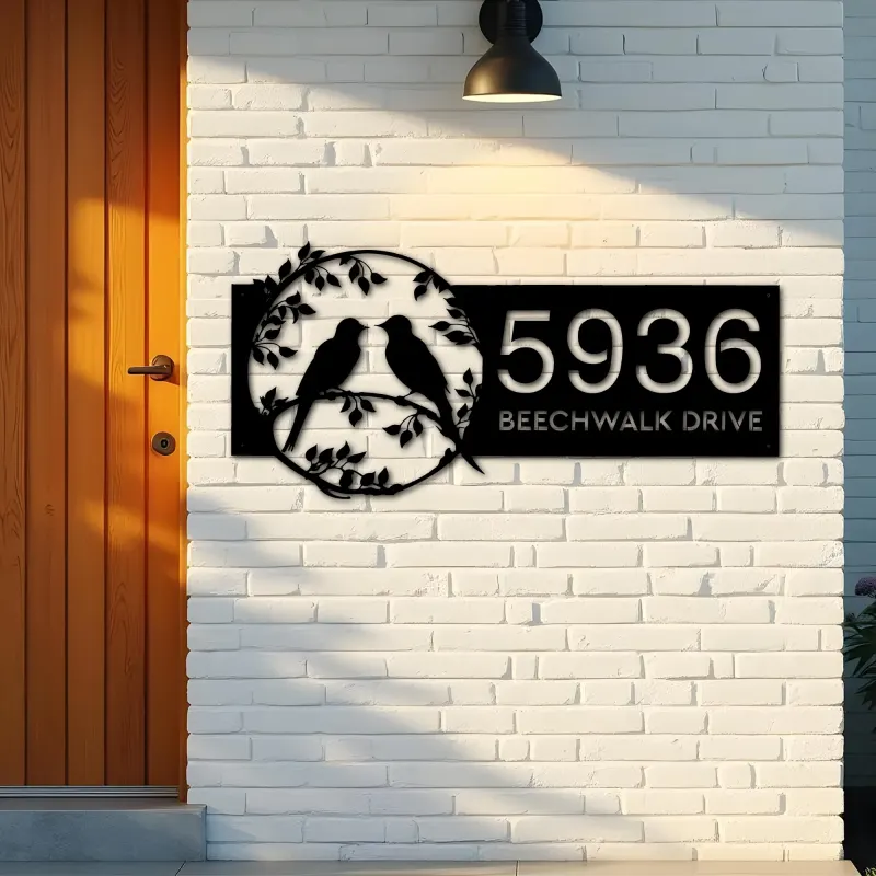 Custom Metal Bird couple Metal Address Sign, House number, Outdoor Number Signage, Yard Sign Address Plate002