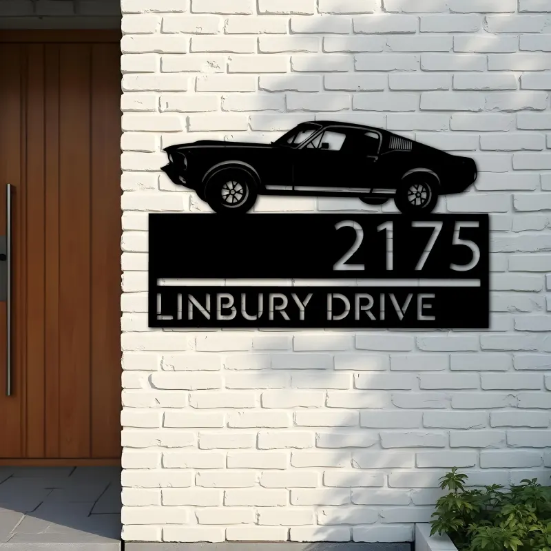 Custom Metal Muscle sport car Metal Address Sign, House number, Outdoor Number Signage, Yard Sign Address Plate