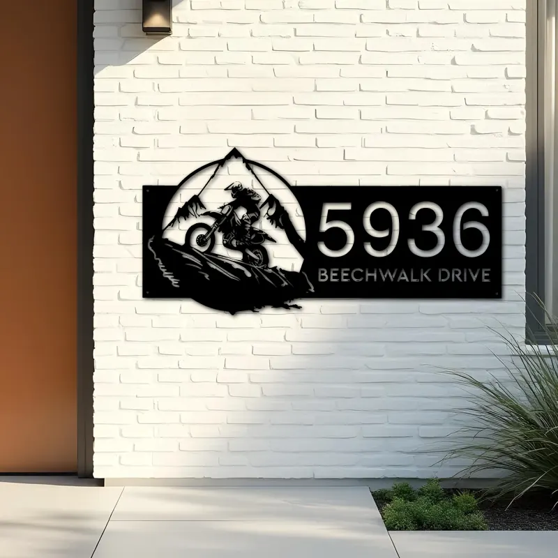 Custom Metal Dirtbike motocross biker Metal Address Sign, House number, Outdoor Number Signage, Yard Sign Address Plate