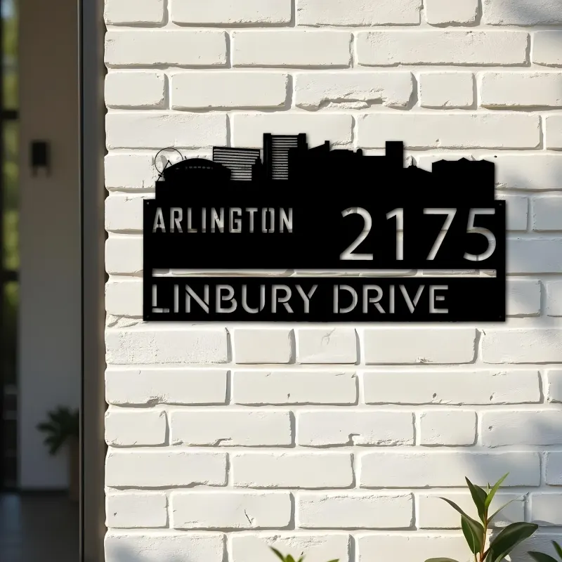 Custom Metal Arlington city skyline Metal Address Sign Hanging Address Plaque house number Yard Outdoor Sign
